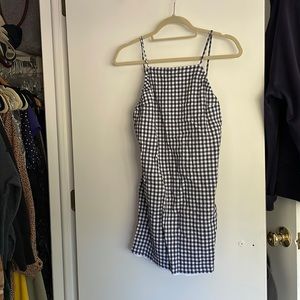Navy and white checkered mini dress